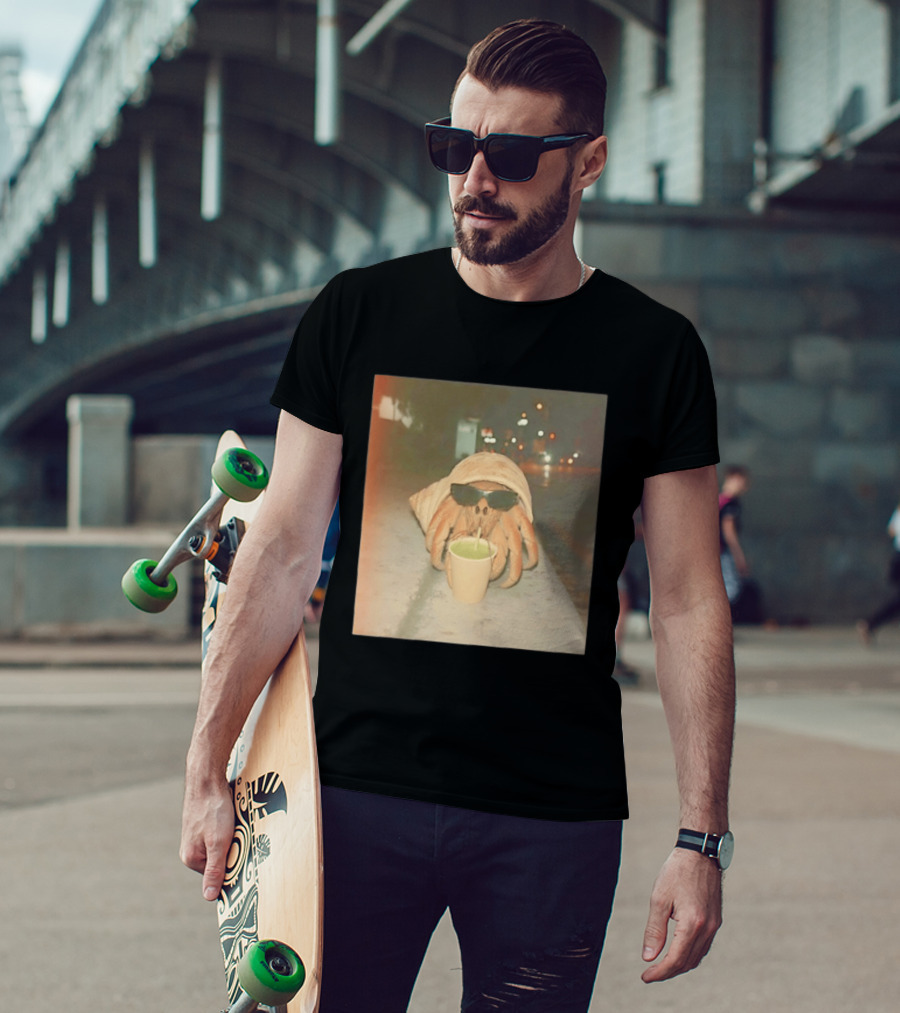 Hermit Crab Sunglasses Drinking Iced Beverage At Night T-Shirt