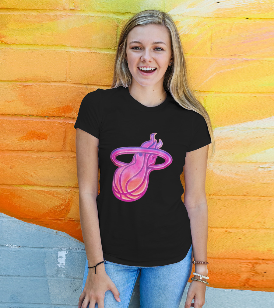 Miami Heat Court Culture Vice City Flaming Basketball T-Shirt