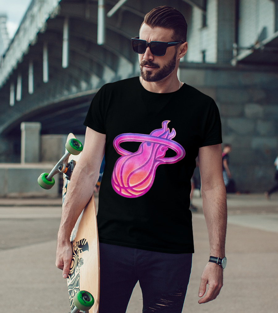 Miami Heat Court Culture Vice City Flaming Basketball T-Shirt