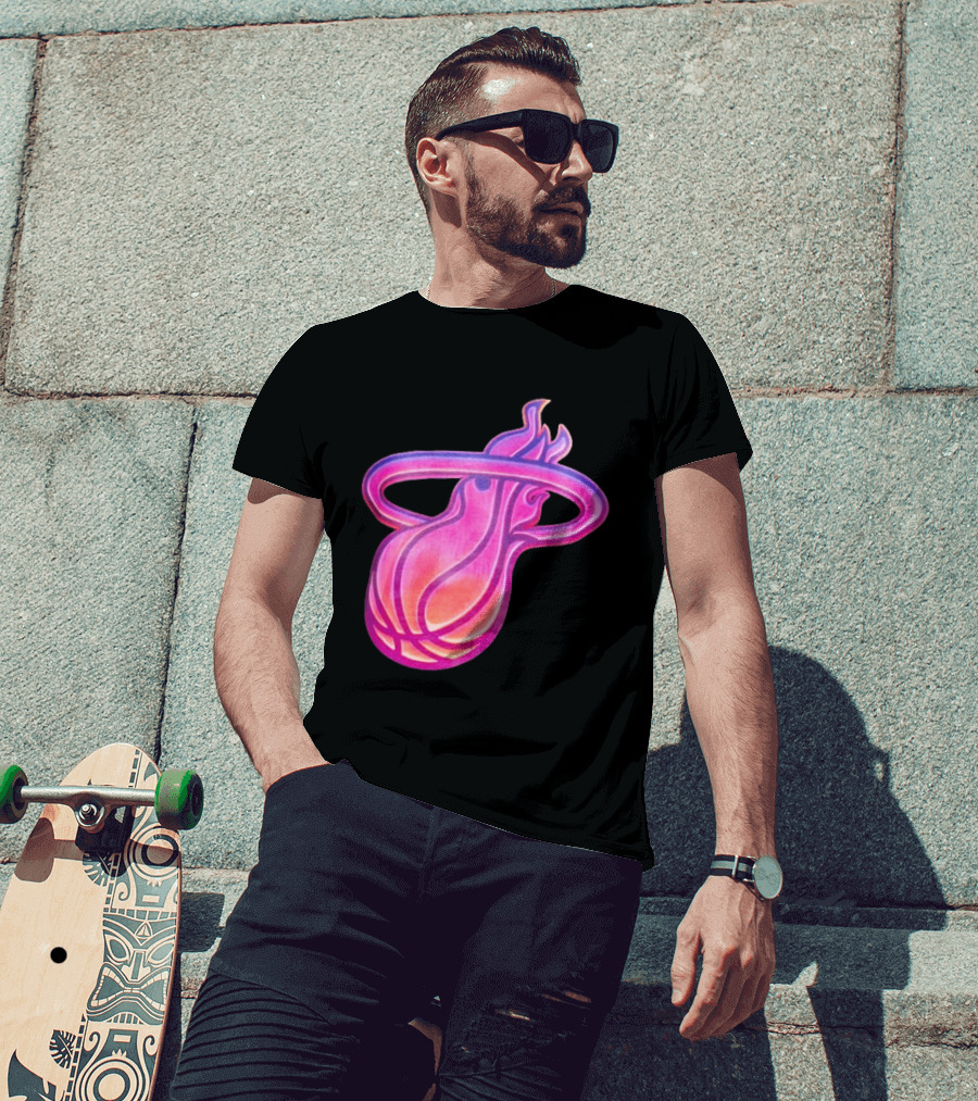 Miami Heat Court Culture Vice City Flaming Basketball T-Shirt