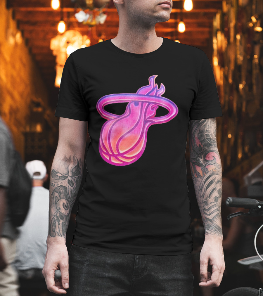 Miami Heat Court Culture Vice City Flaming Basketball T-Shirt