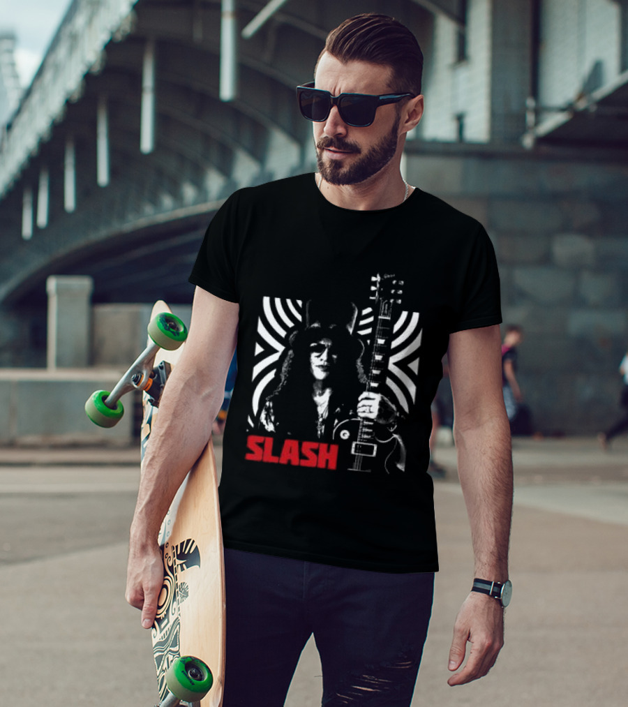 SLASH Iconic Guitarist And Guitar Bold Classic Rock T-Shirt