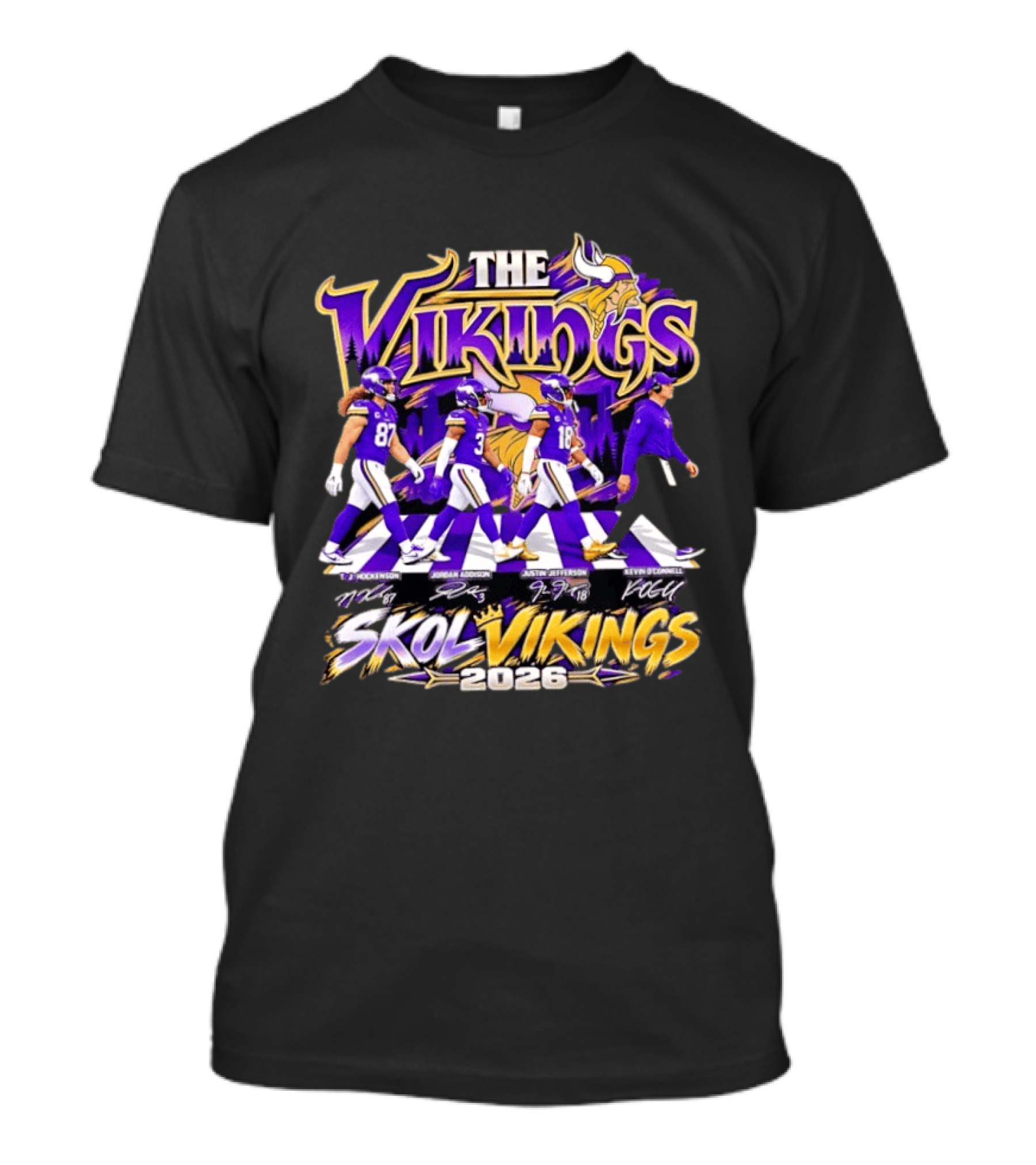 Minnesota Vikings Skol Vikings Abbey Road 2026 T. J. Hockenson Justin Jefferson Kevin O'Connell T-Shirt