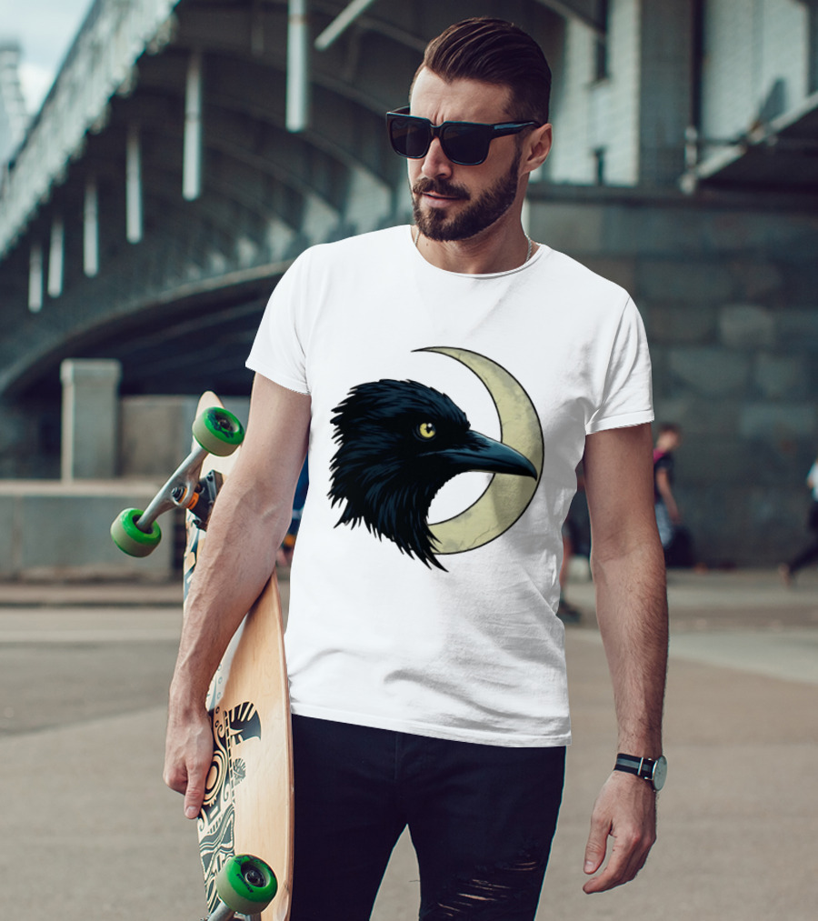 Raven Crescent Moon Guardian Of The Glimmer T-Shirt