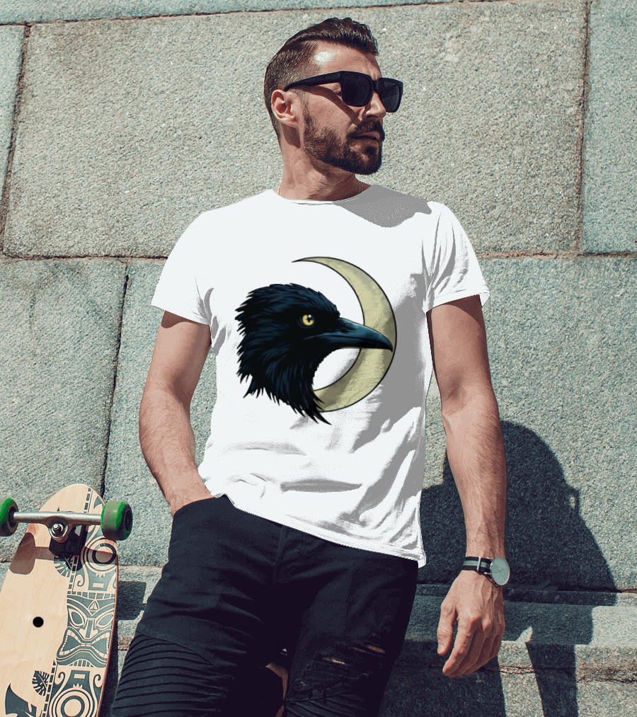 Raven Crescent Moon Guardian Of The Glimmer T-Shirt