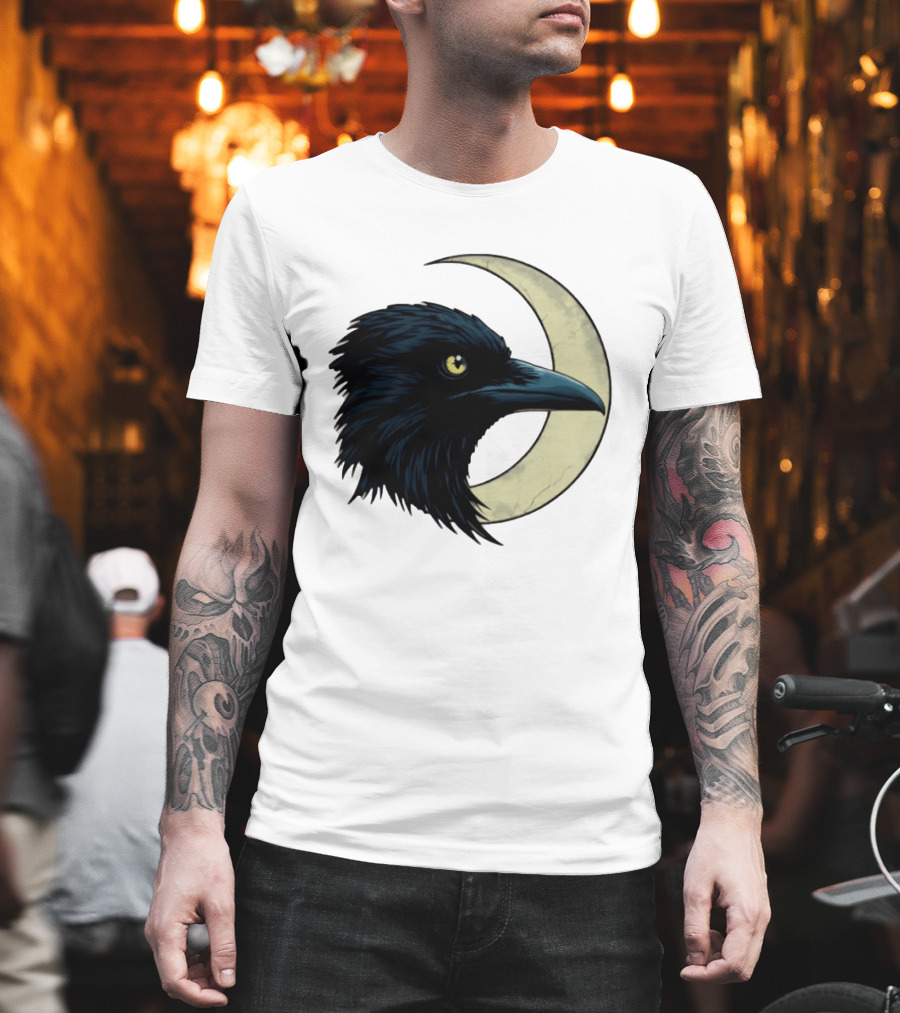 Raven Crescent Moon Guardian Of The Glimmer T-Shirt