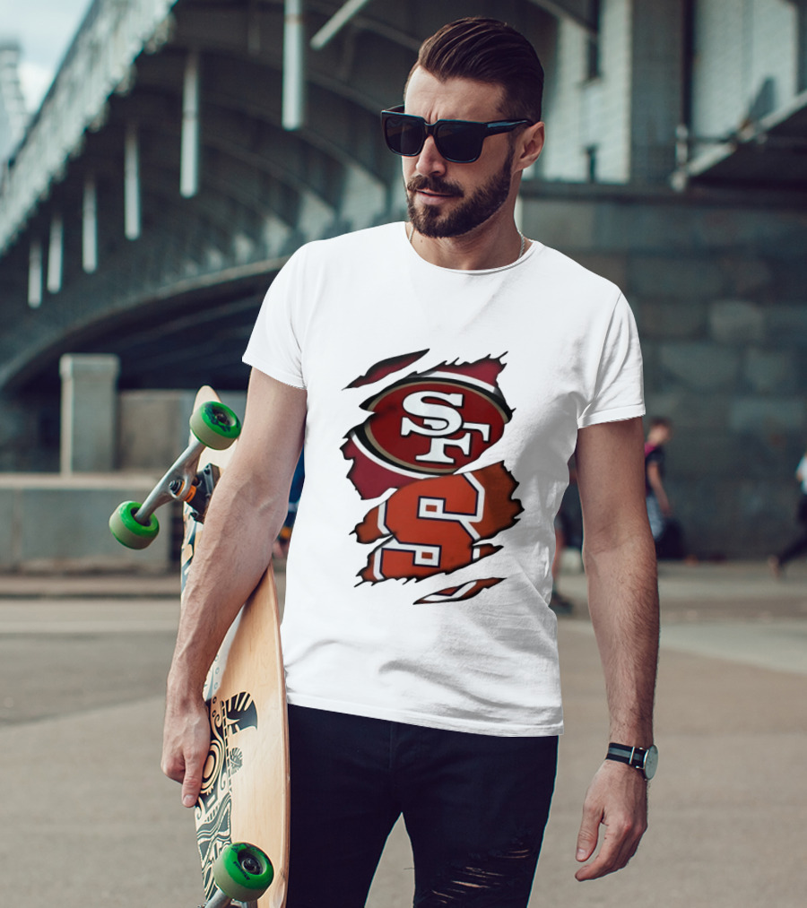 San Francisco 49ers SF Syracuse Orange S Ripped Logos T-Shirt