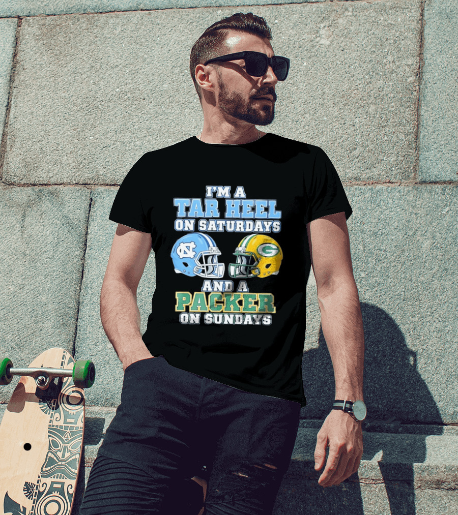 I'm A Tar Heel On Saturdays And Packer On Sundays NC UNC Football Helmet Fan Gear T-Shirt