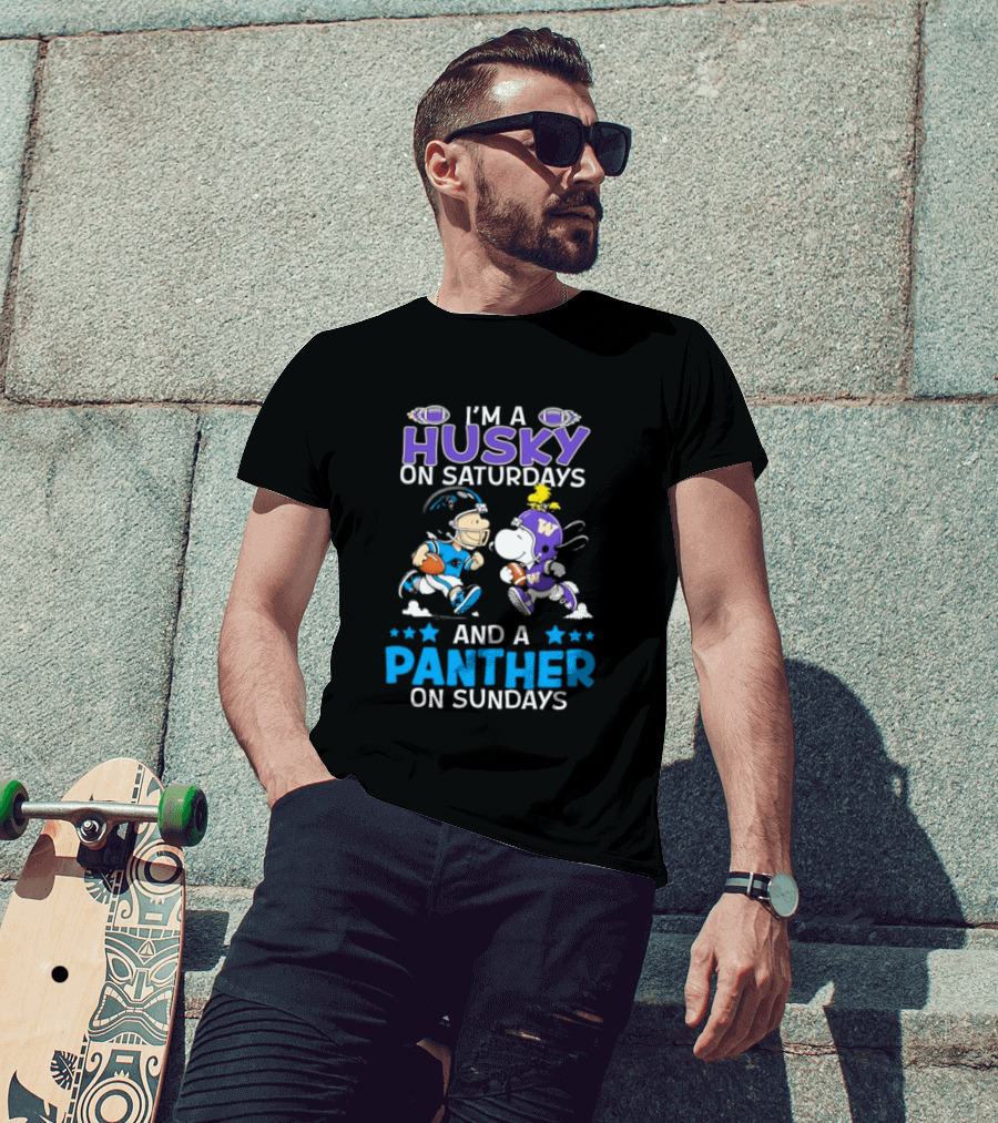 I'm A Husky On Saturdays And A Panther On Sundays Snoopy And Charlie Brown Football Enthusiasts T-Shirt