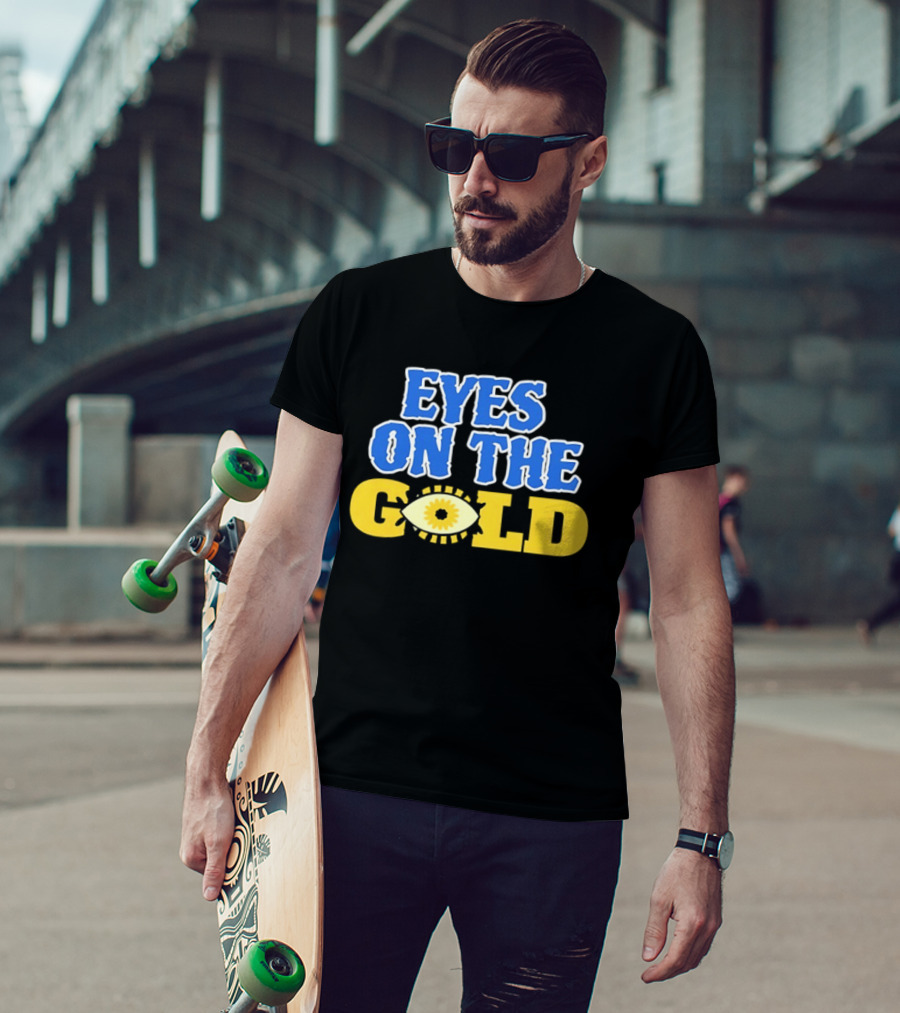 Eyes On The Gold Bold Eye Motif Yellow Blue T-Shirt