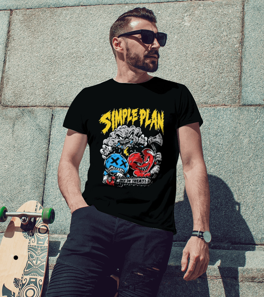 Simple Plan Halloween Trick Or Treat Monsters Axes T-Shirt