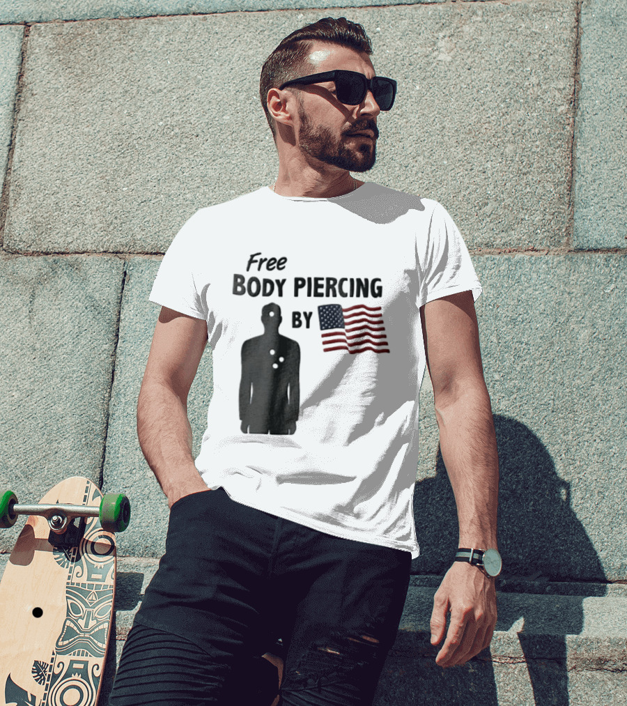 Free Body Piercing By Bullet Holes USA Flag T-Shirt