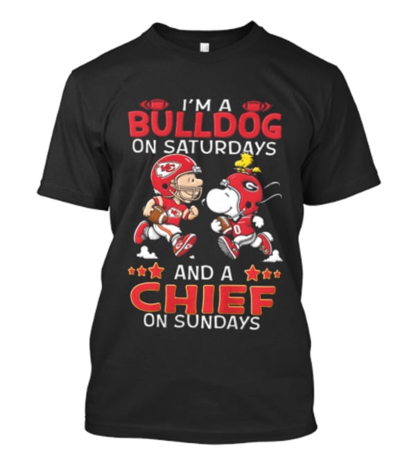 I'm A Bulldog On Saturdays And A Chief On Sundays Charlie Brown Snoopy Woodstock T-Shirt