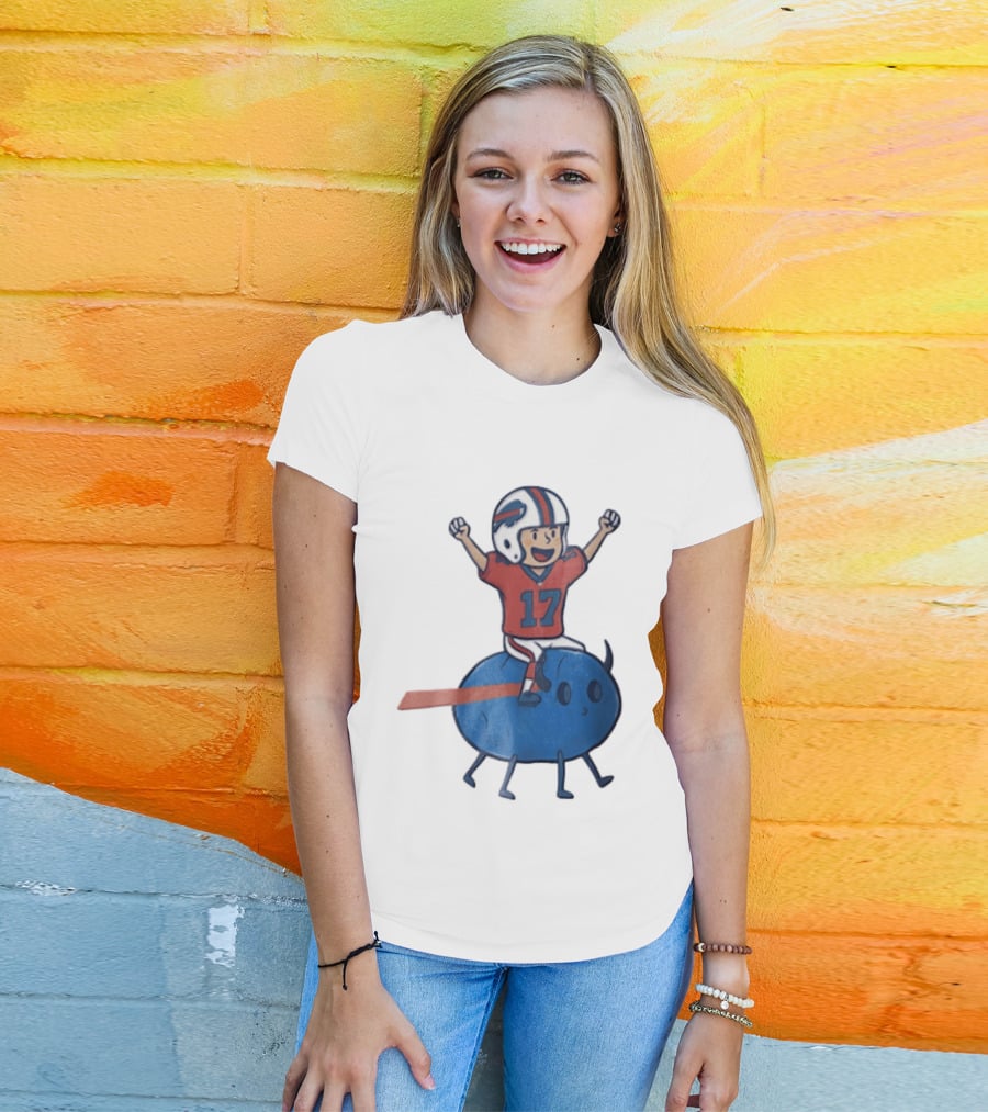 Buffalo Bills Josh Allen 17 Cartoon Character Riding Blue Creature T-Shirt