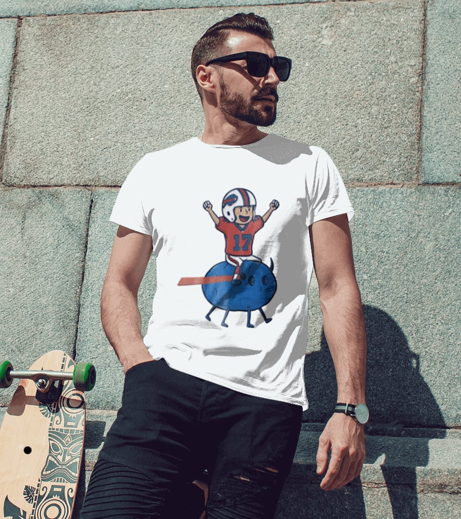 Buffalo Bills Josh Allen 17 Cartoon Character Riding Blue Creature T-Shirt