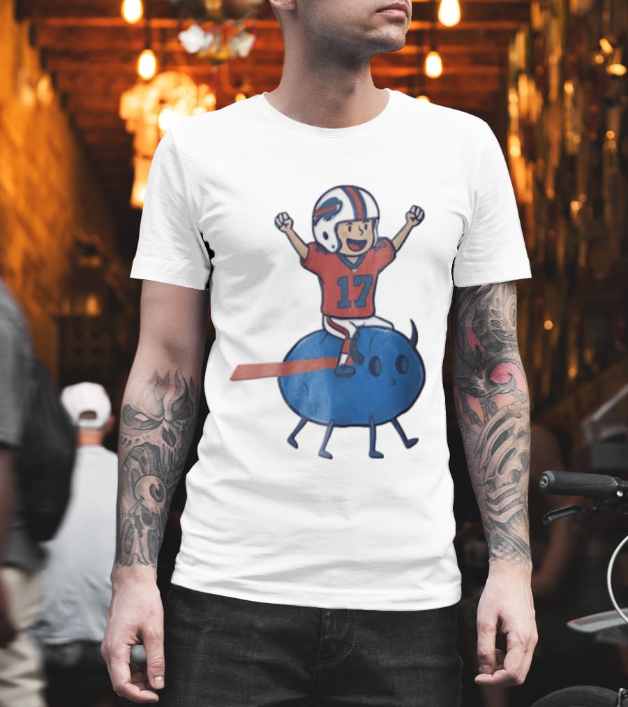 Buffalo Bills Josh Allen 17 Cartoon Character Riding Blue Creature T-Shirt