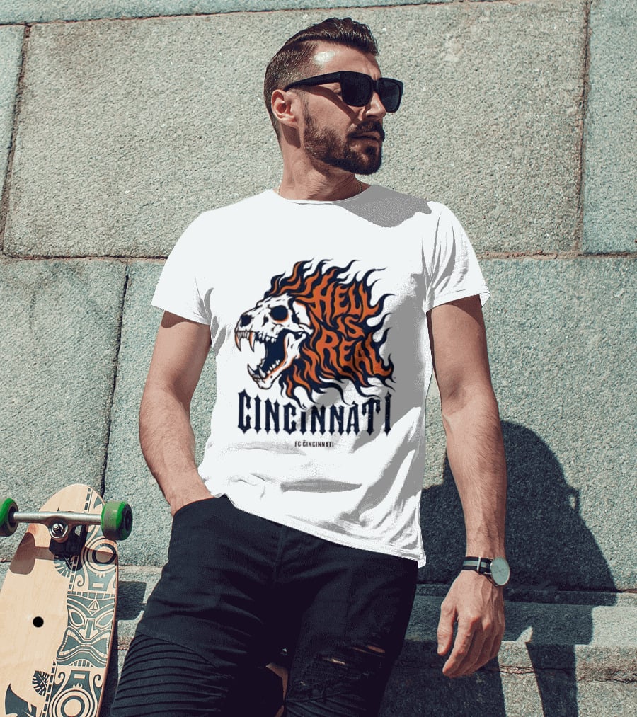 FC Cincinnati Lion Skull Hell Is Real Flames Roaring Fire T-Shirt