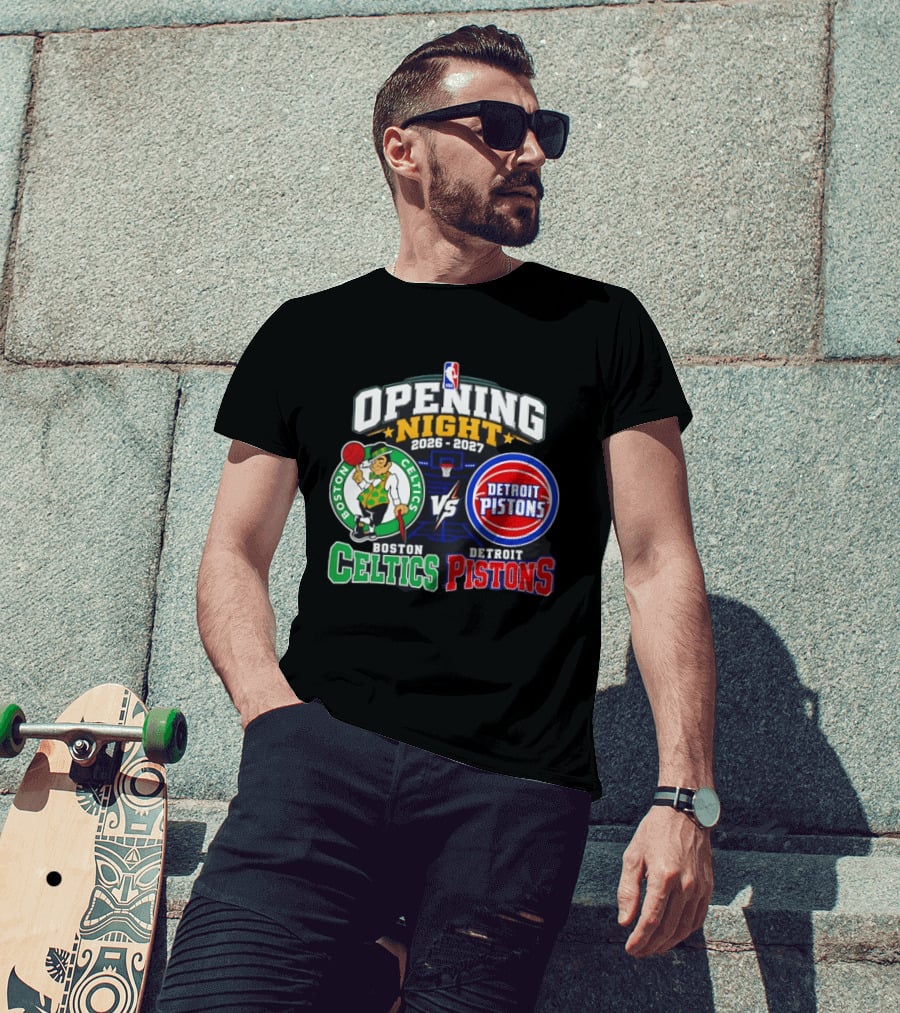 Boston Celtics Vs Detroit Pistons NBA Opening Night 2026 2027 Matchup Logos And Teams T-Shirt