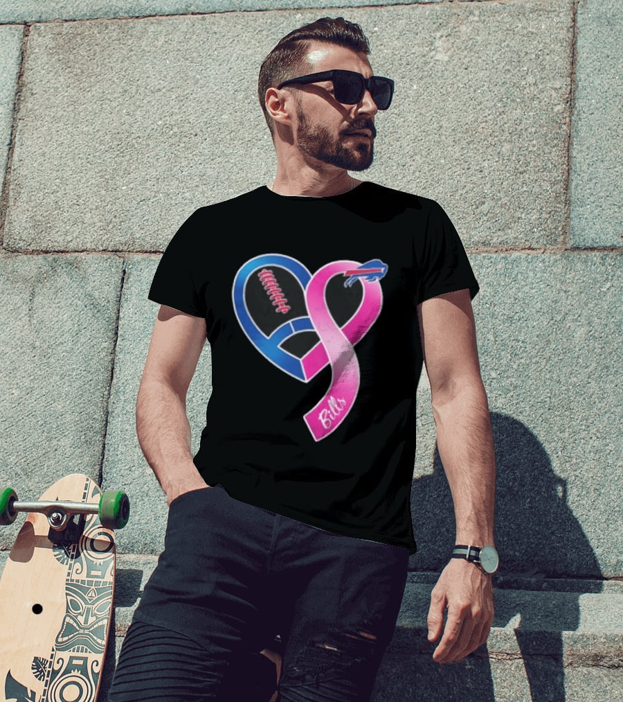 Buffalo Bills Heart Shaped Football Pink Ribbon T-Shirt