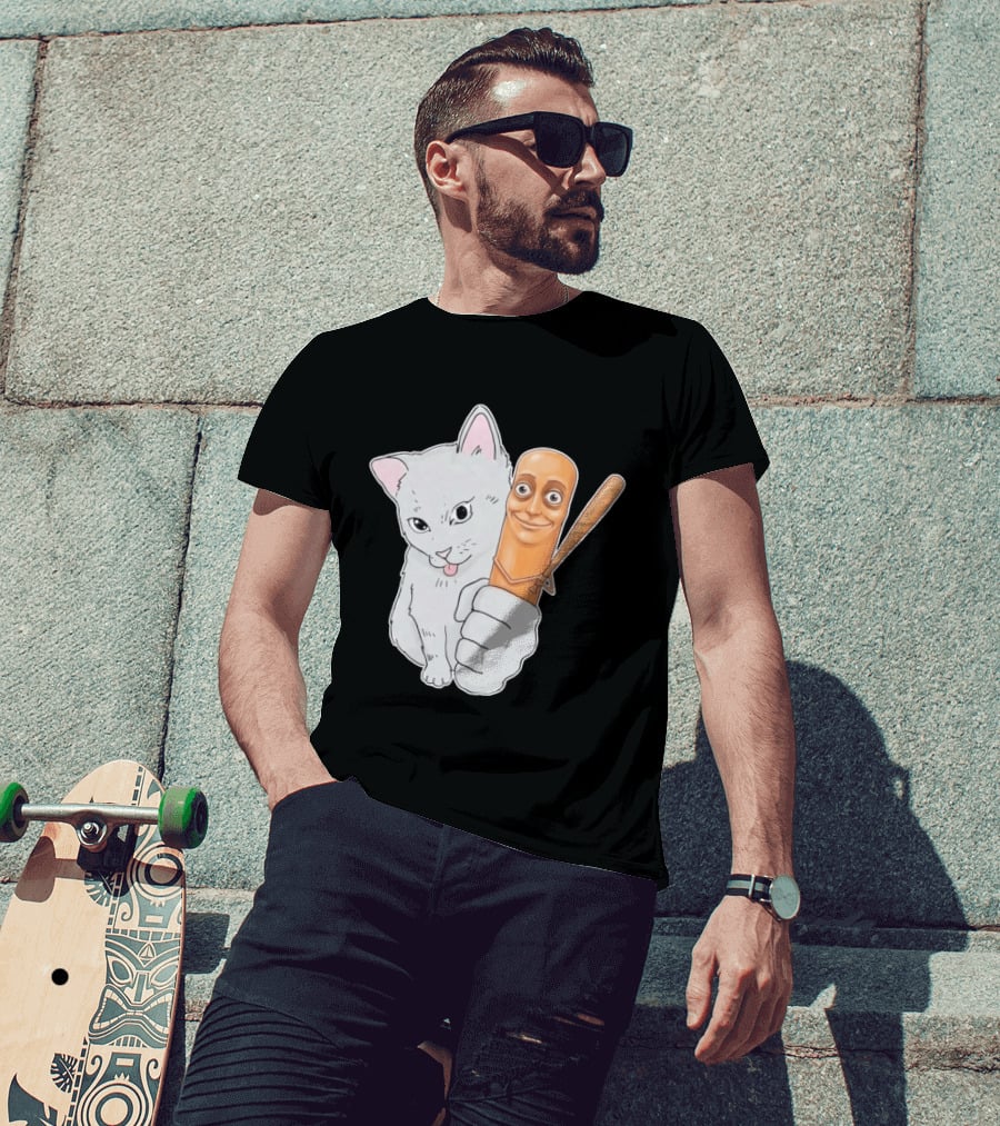Gray Cat With Smiling Baseball Bat T-Shirt