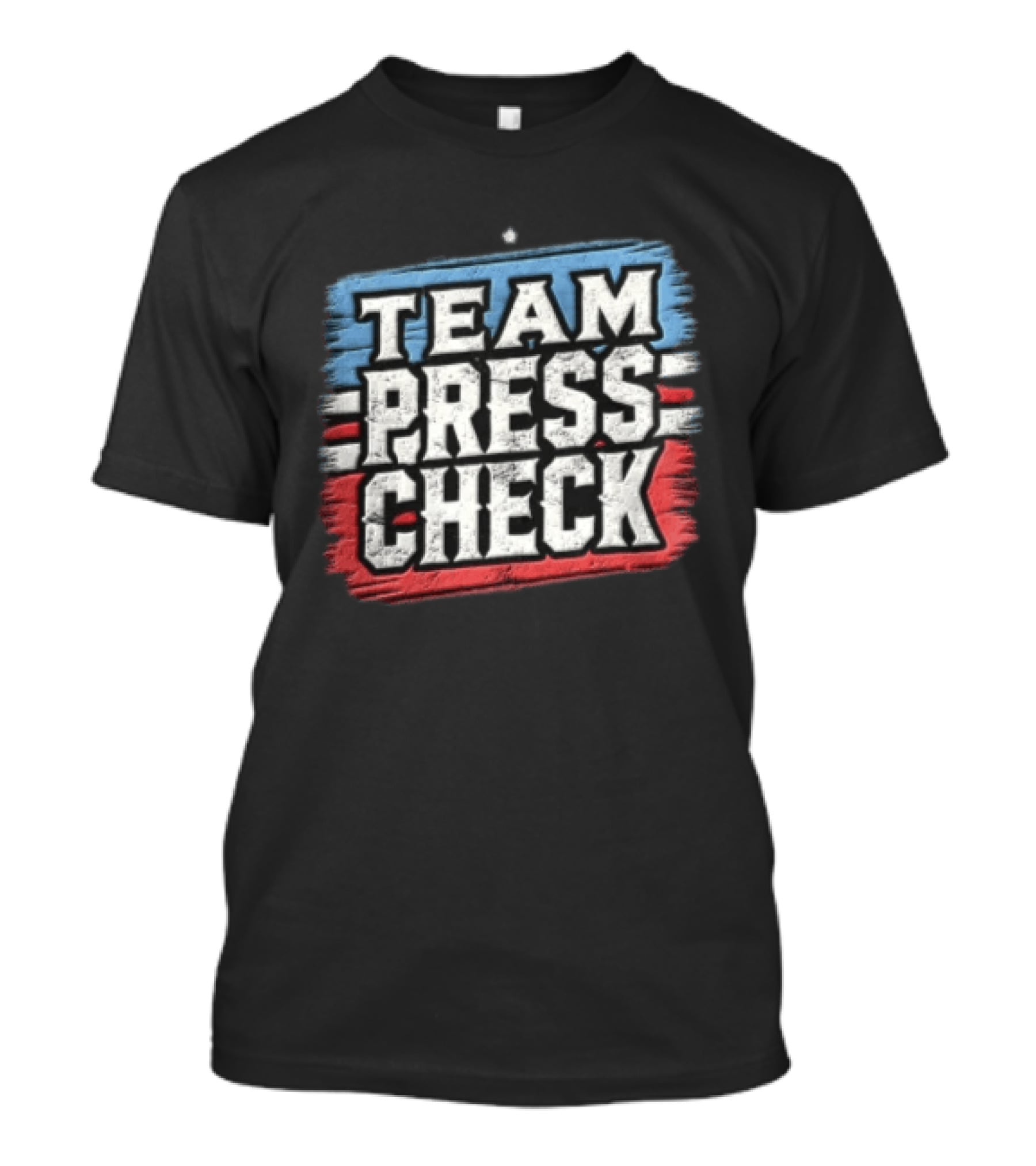 Team Press Check Bold Text On Red And Blue Stripes T-Shirt