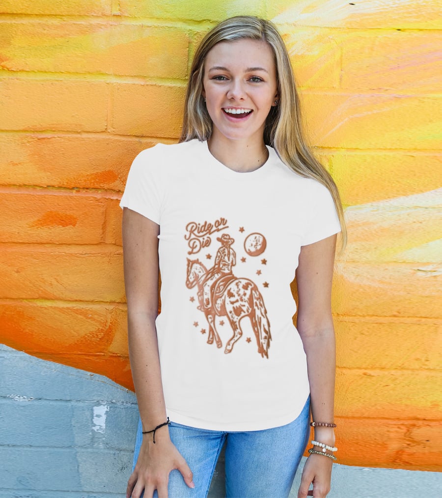 Ride Or Die Cowgirl Horse Under Stars And Moon T-Shirt