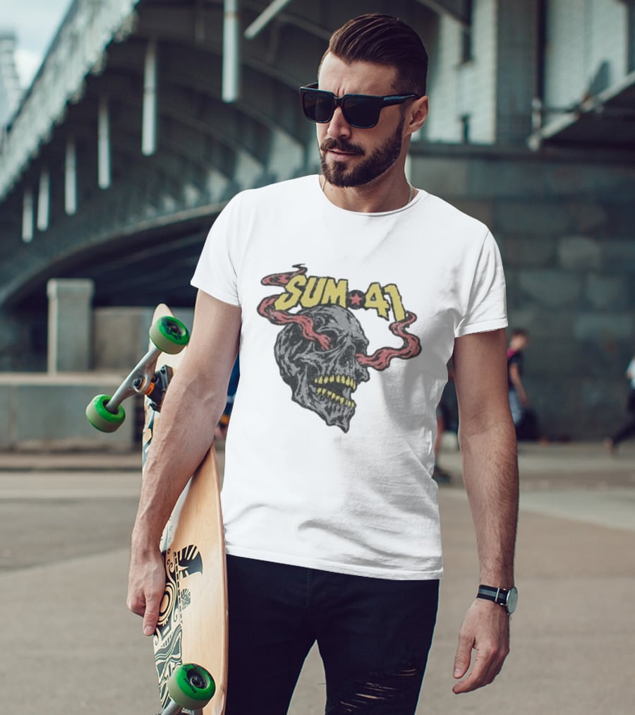 Sum 41 Skull 41 Star With Flaming Skeleton Head And Yellow Teeth T-Shirt