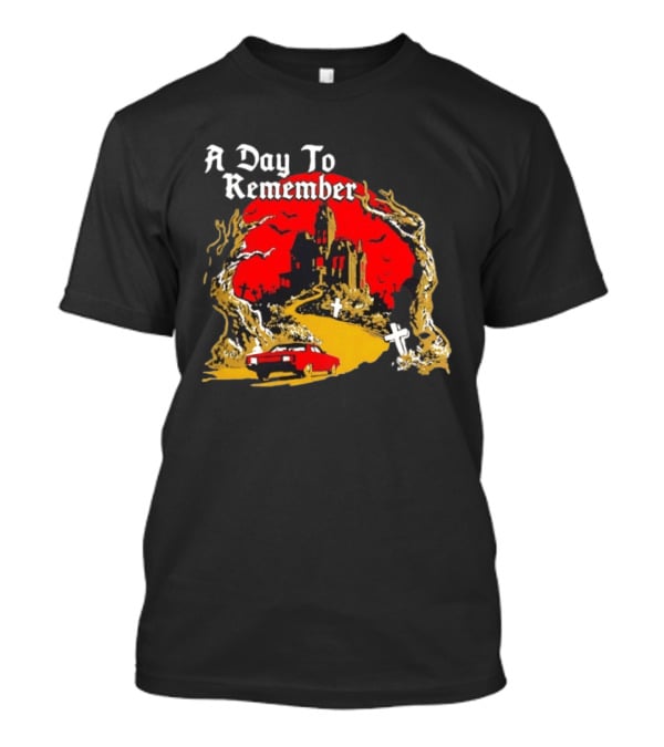 A Day To Remember Haunted House Red Car Cemetery Scene T-Shirt