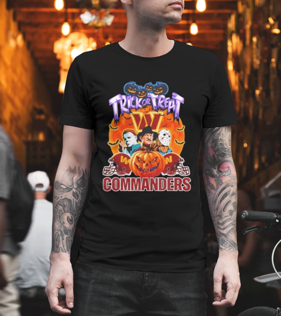 Washington Commanders Trick Or Treat Halloween 2026 Horror Characters T-Shirt
