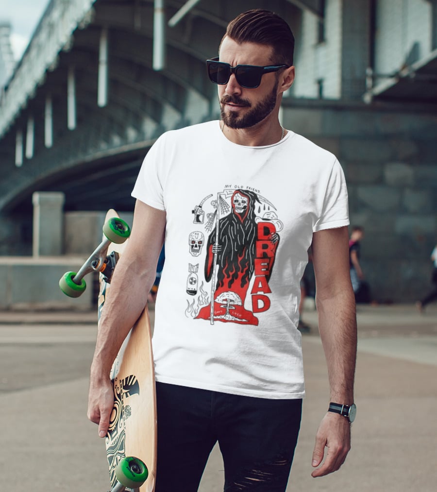 Dread My Old Friend Grim Reaper With Flames And Skull T-Shirt