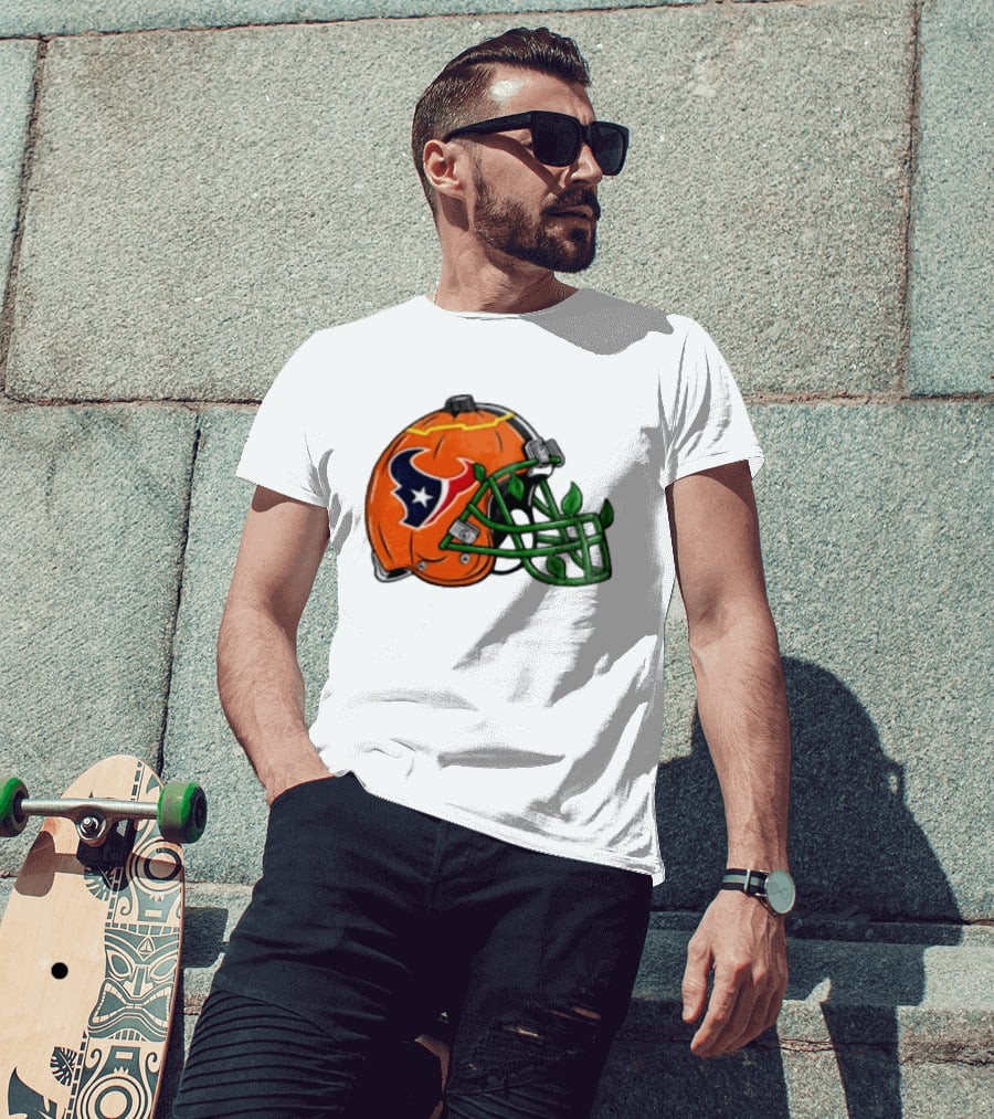 Houston Texans Pumpkin Helmet Halloween Football Fan T-Shirt