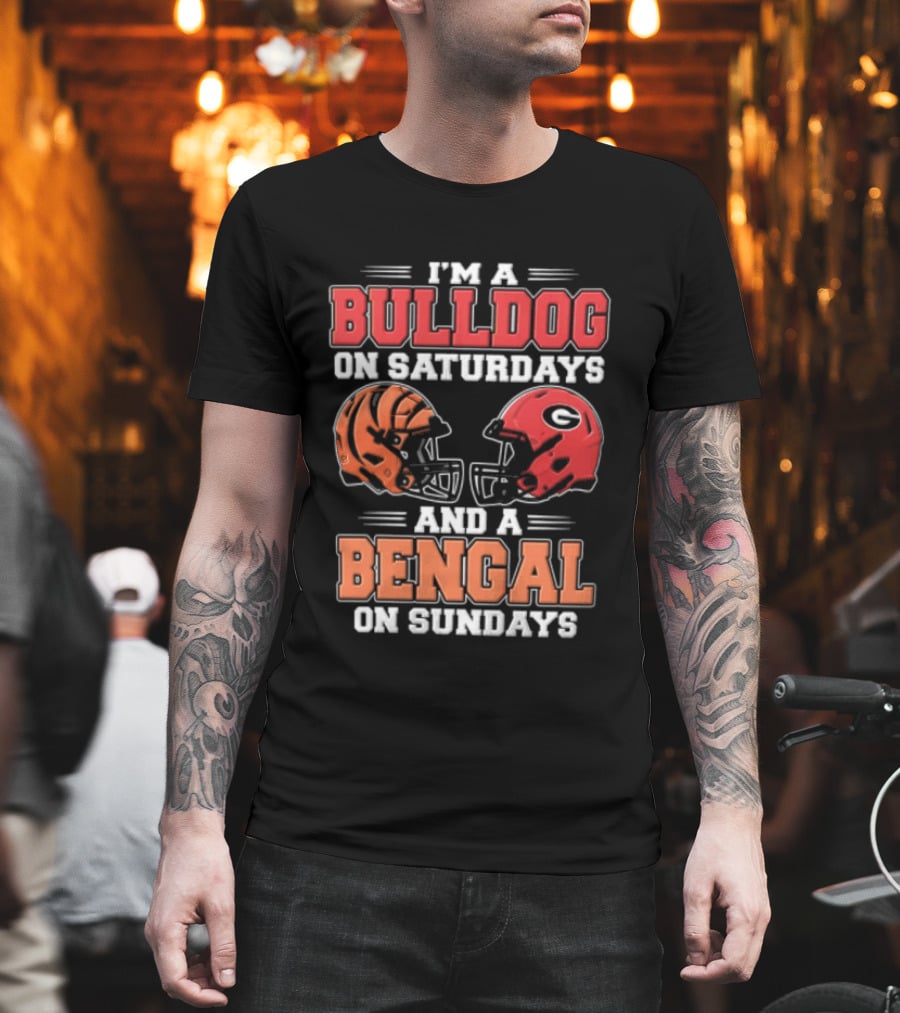 I'm A Bulldog On Saturdays And A Bengal On Sundays Football Helmets T-Shirt