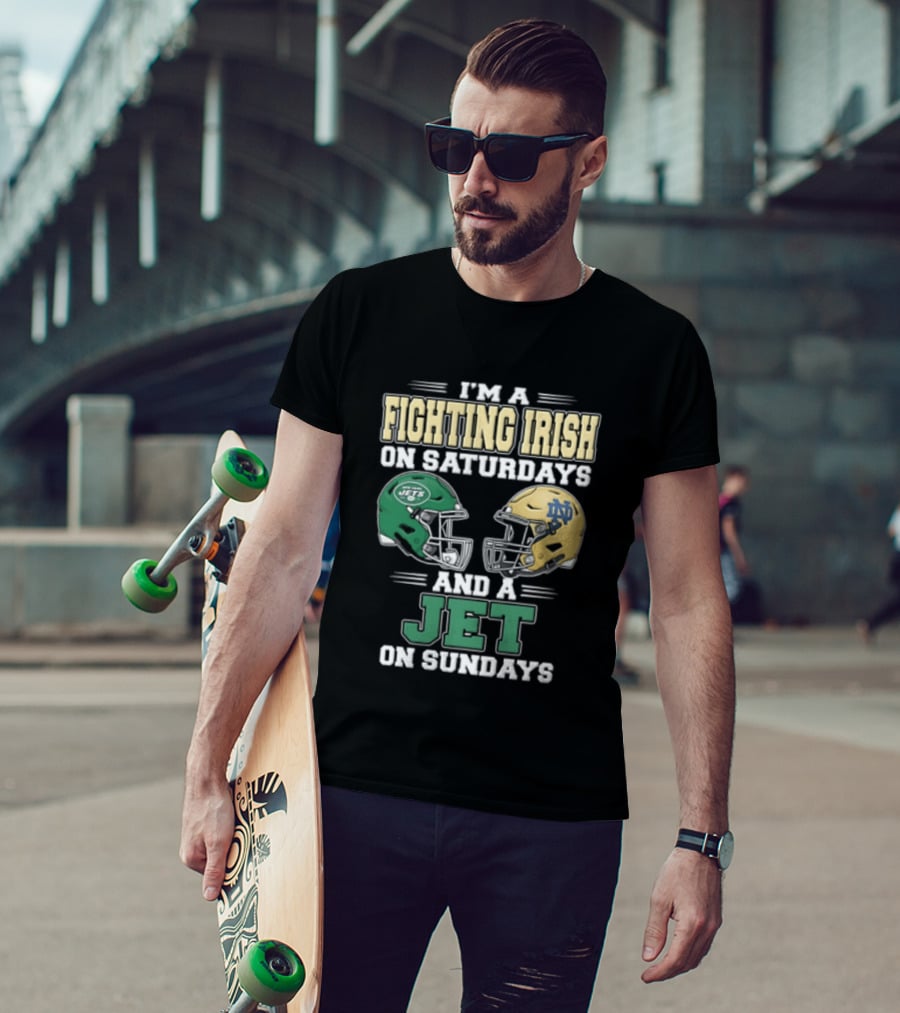 Fighting Irish Saturdays Jets Sundays Notre Dame Football NFL Fans T-Shirt