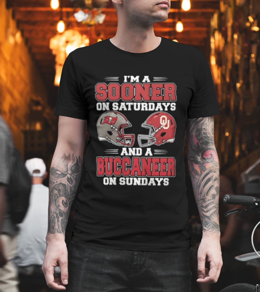 I'm A Sooner On Saturdays And A Buccaneer On Sundays Football Helmets T-Shirt