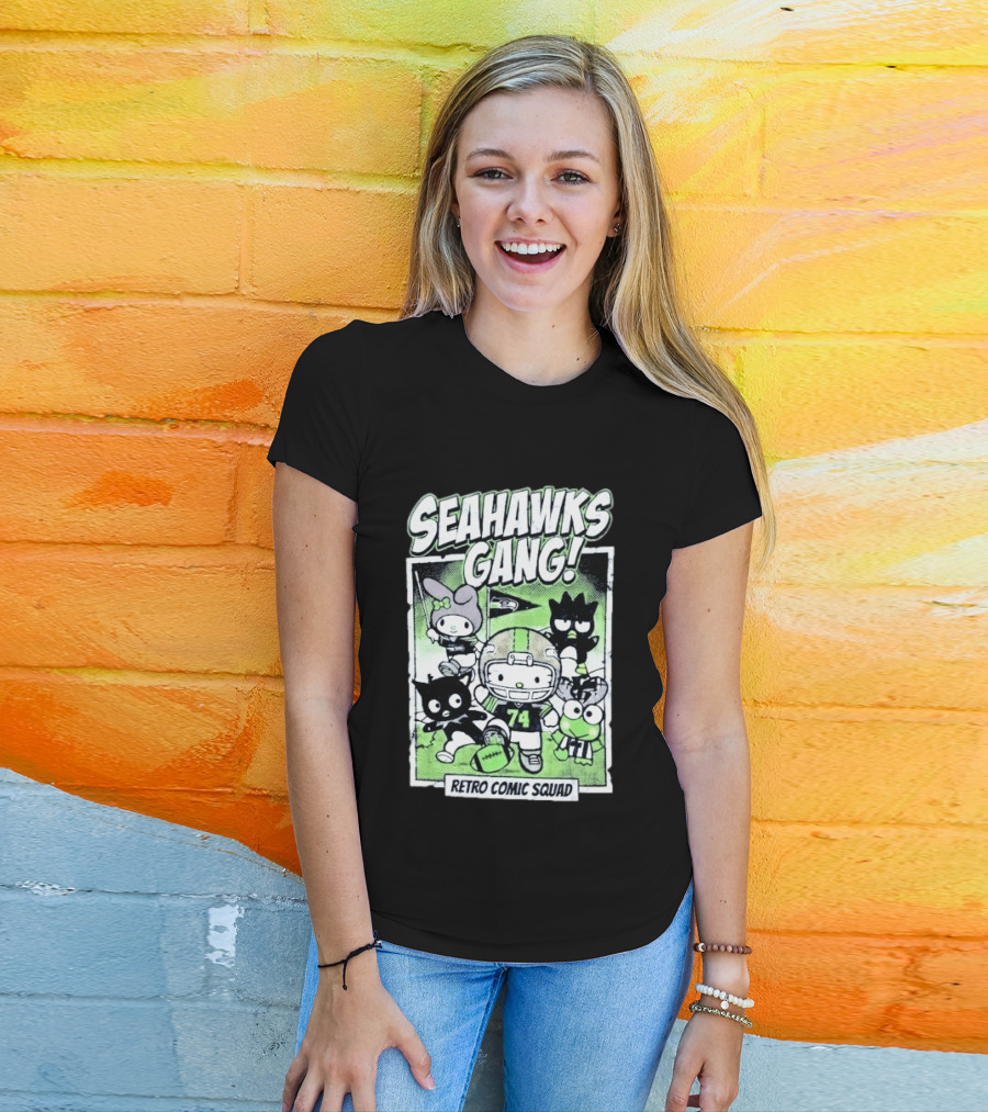 Seattle Seahawks Gang Hello Kitty Retro Comic Squad T-Shirt