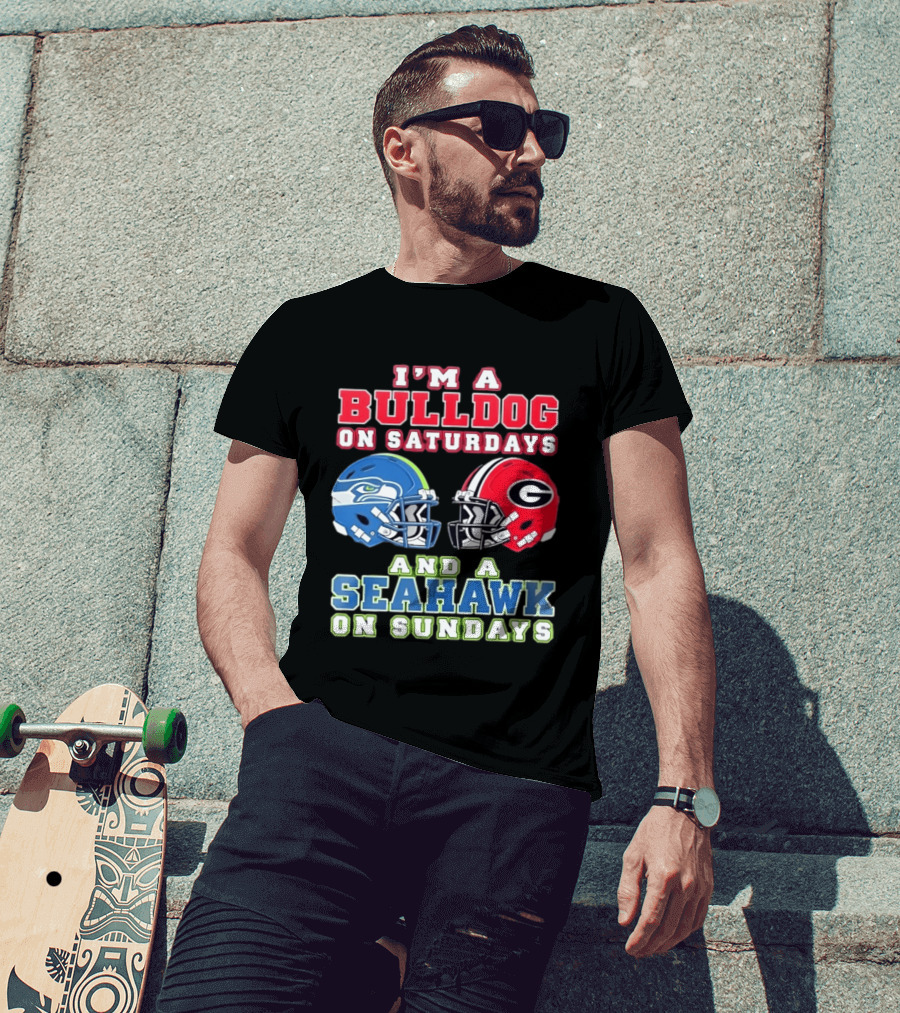 I'm A Bulldog On Saturdays And A Seahawk On Sundays Football Helmets T-Shirt