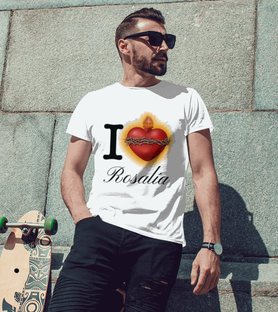 Rosalia Store Heart Symbol With Crown Of Thorns And Flame T-Shirt