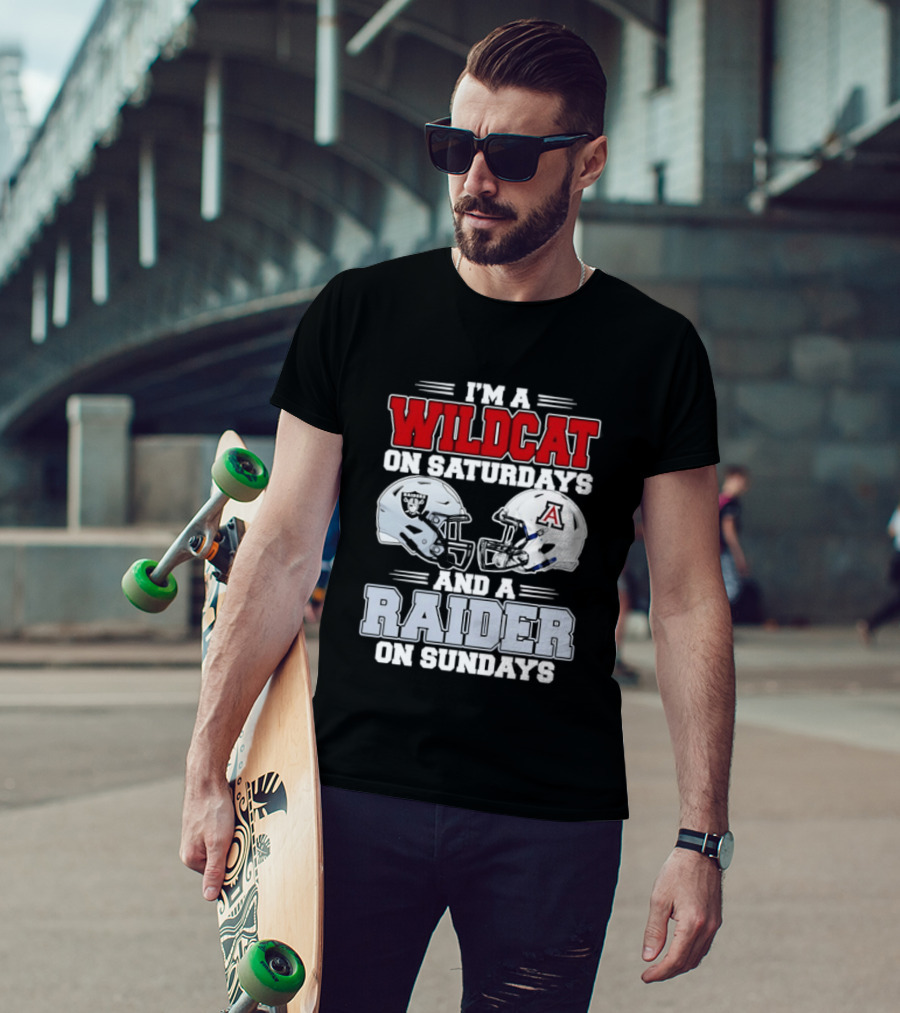 I'm A Wildcat On Saturdays Raider On Sundays With Football Helmets T-Shirt