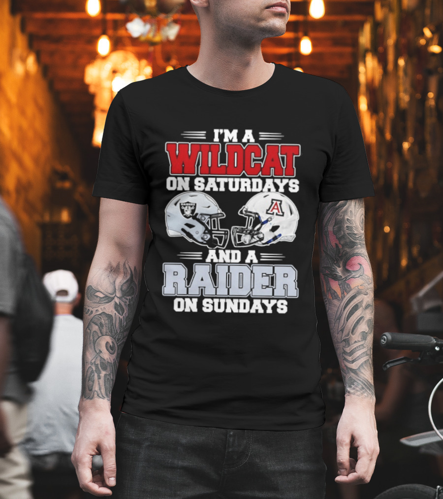 I'm A Wildcat On Saturdays Raider On Sundays With Football Helmets T-Shirt