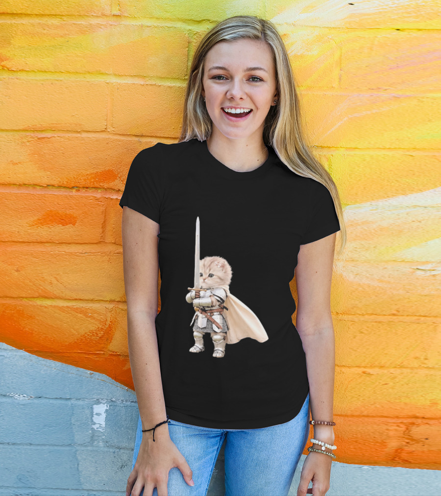 Medieval Cat Knight Meme Cute Kitten In Armor With Sword T-Shirt