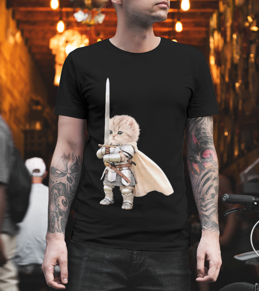 Medieval Cat Knight Meme Cute Kitten In Armor With Sword T-Shirt