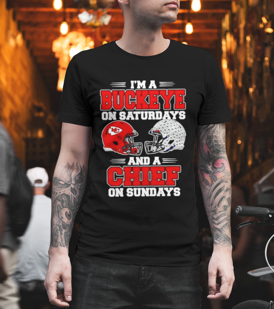 Ohio State Buckeye Saturdays Kansas City Chiefs Sundays Football Helmets T-Shirt