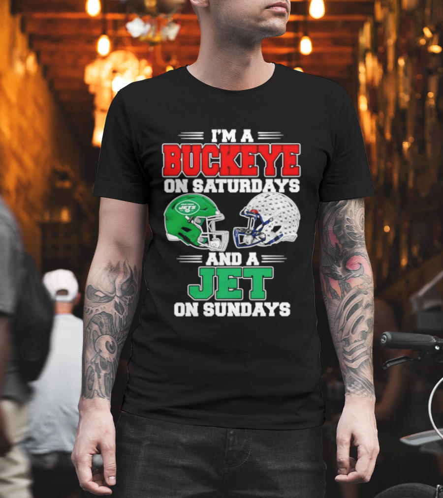 Ohio State Buckeyes Saturdays New York Jets Sundays Football Helmets T-Shirt