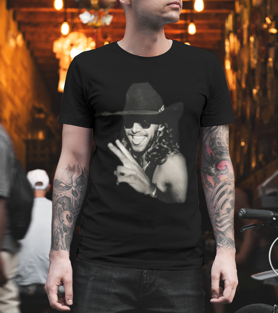 Warren Zeiders Cowboy Hat Black Sunglasses Peace Sign T-Shirt