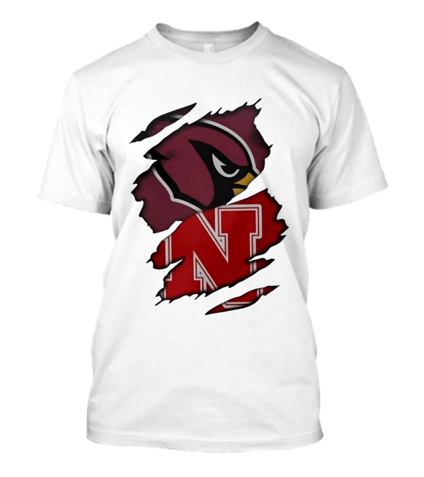 Arizona Cardinals And Nebraska Cornhuskers Ripped Logo Blend T-Shirt
