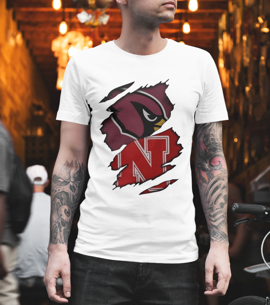 Arizona Cardinals And Nebraska Cornhuskers Ripped Logo Blend T-Shirt