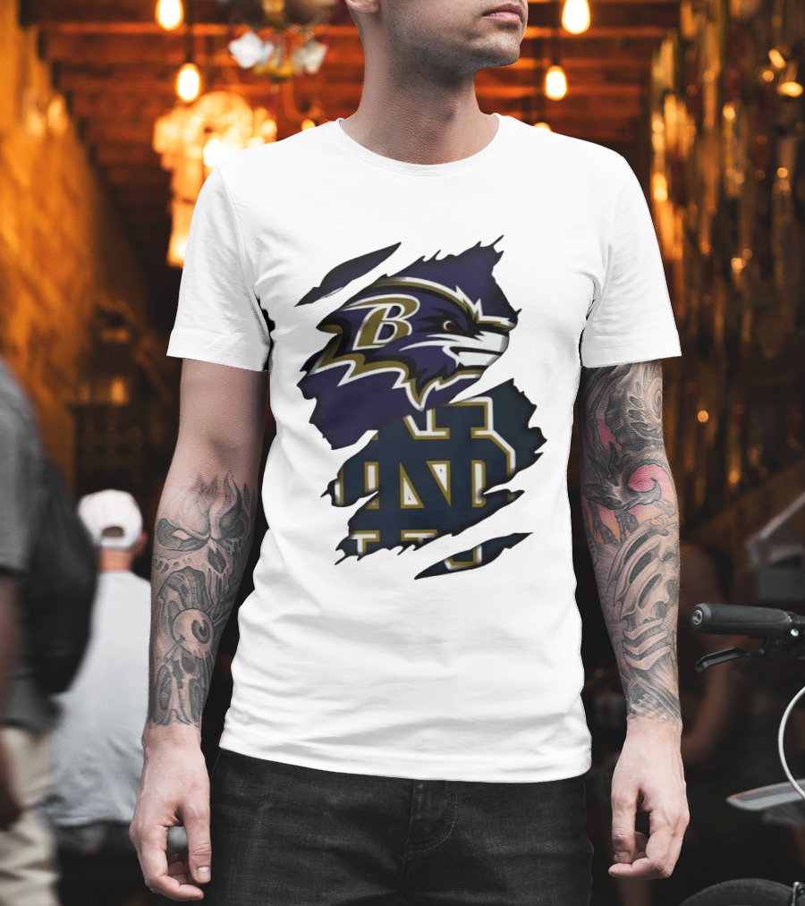 Baltimore Ravens Notre Dame Fighting Irish Ripped Logo Clash T-Shirt