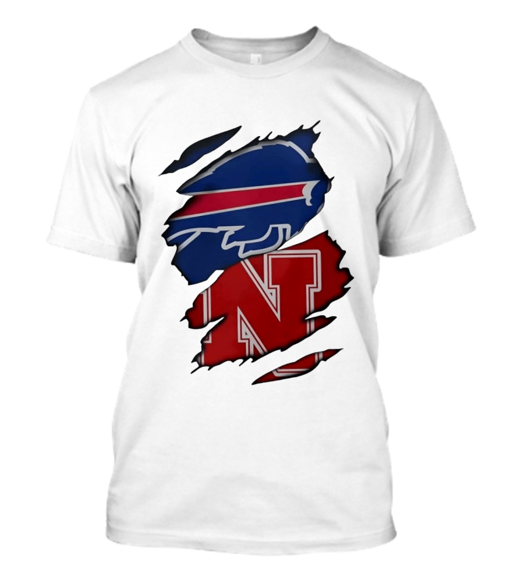 Buffalo Bills Nebraska Cornhuskers Ripped Effect Football Logos T-Shirt