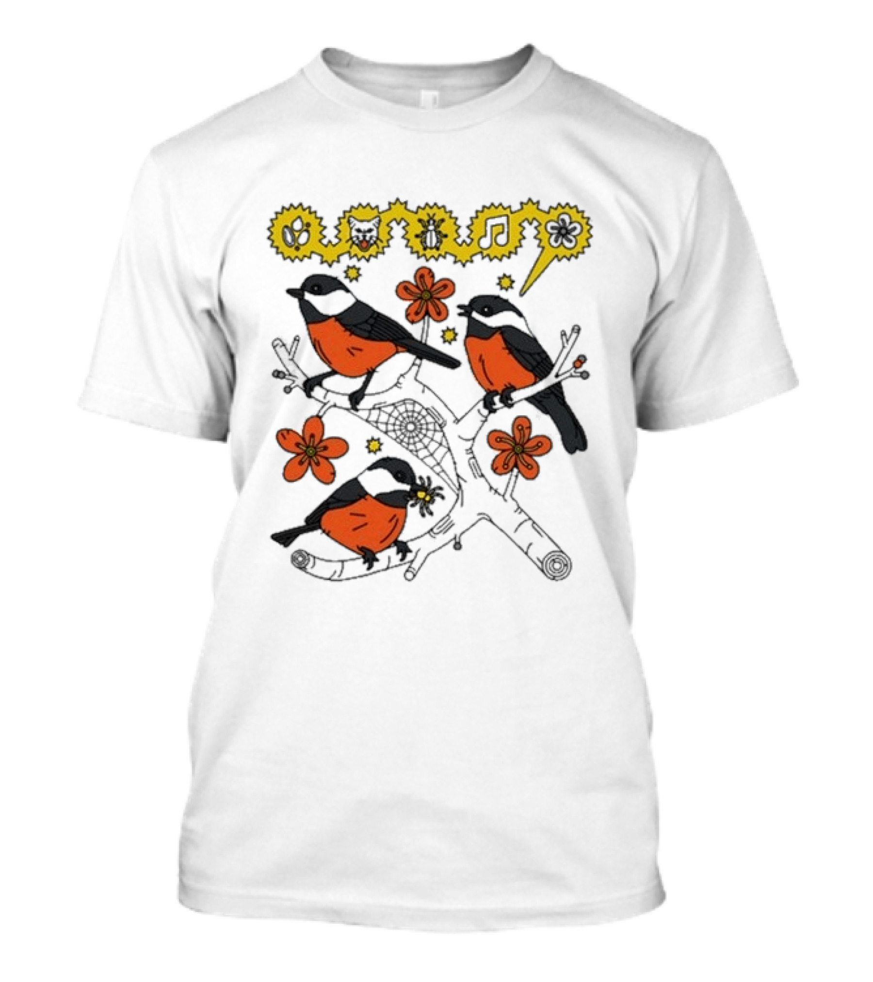 Chickadee Birds With Flowers And Music Notes T-Shirt