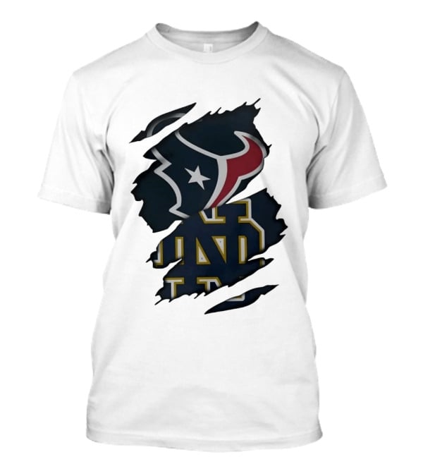 Houston Texans Notre Dame Fighting Irish Torn Fabric Collaboration T-Shirt